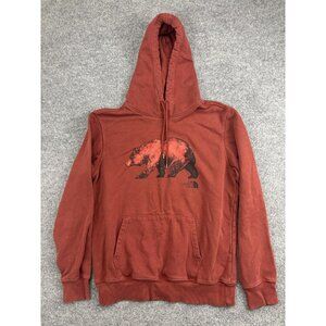 The North Face Hoodie Mens Medium Red Pullover Fleece Sweatshirt Bear Graphic